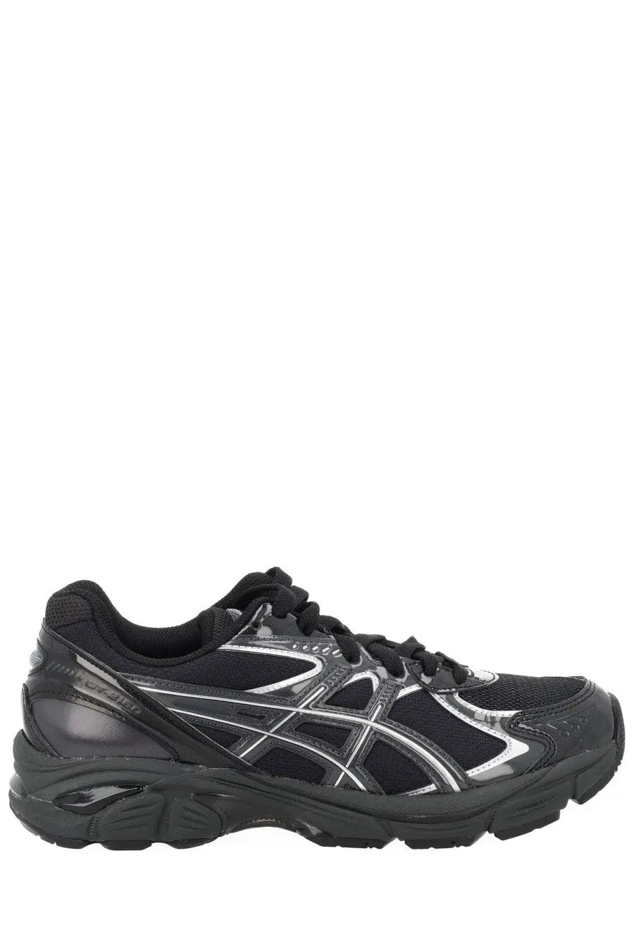Asics unisex sneaker gt black running shoe in black and silver with mesh upper and rubber sole