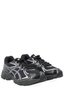 Asics unisex sneaker GT black with black and silver mesh upper and glossy synthetic overlays for running