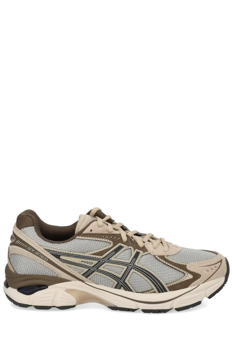Asics unisex sneaker gt grey beige and brown running shoe with mesh upper black logo accents and cushioned sole