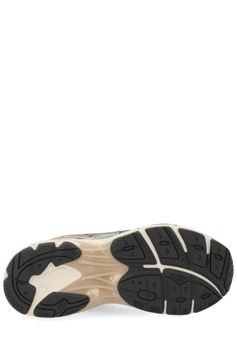 Black and beige rubber sole with textured multi-arched tread pattern of asics unisex sneaker gt grey