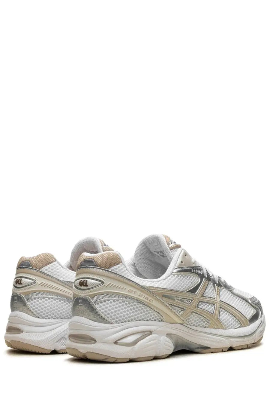 Asics unisex sneaker gt white with white and silver mesh upper metallic accents and cushioned sole for running