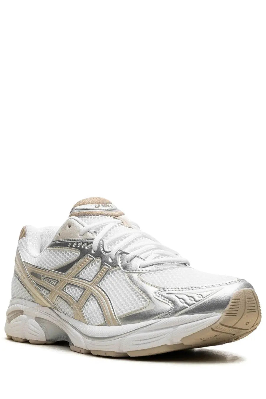 Asics unisex sneaker GT white with white and silver mesh upper metallic accents and beige rubber sole