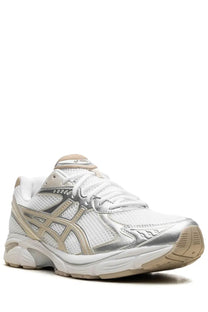 Asics unisex sneaker GT white with white and silver mesh upper metallic accents and beige rubber sole