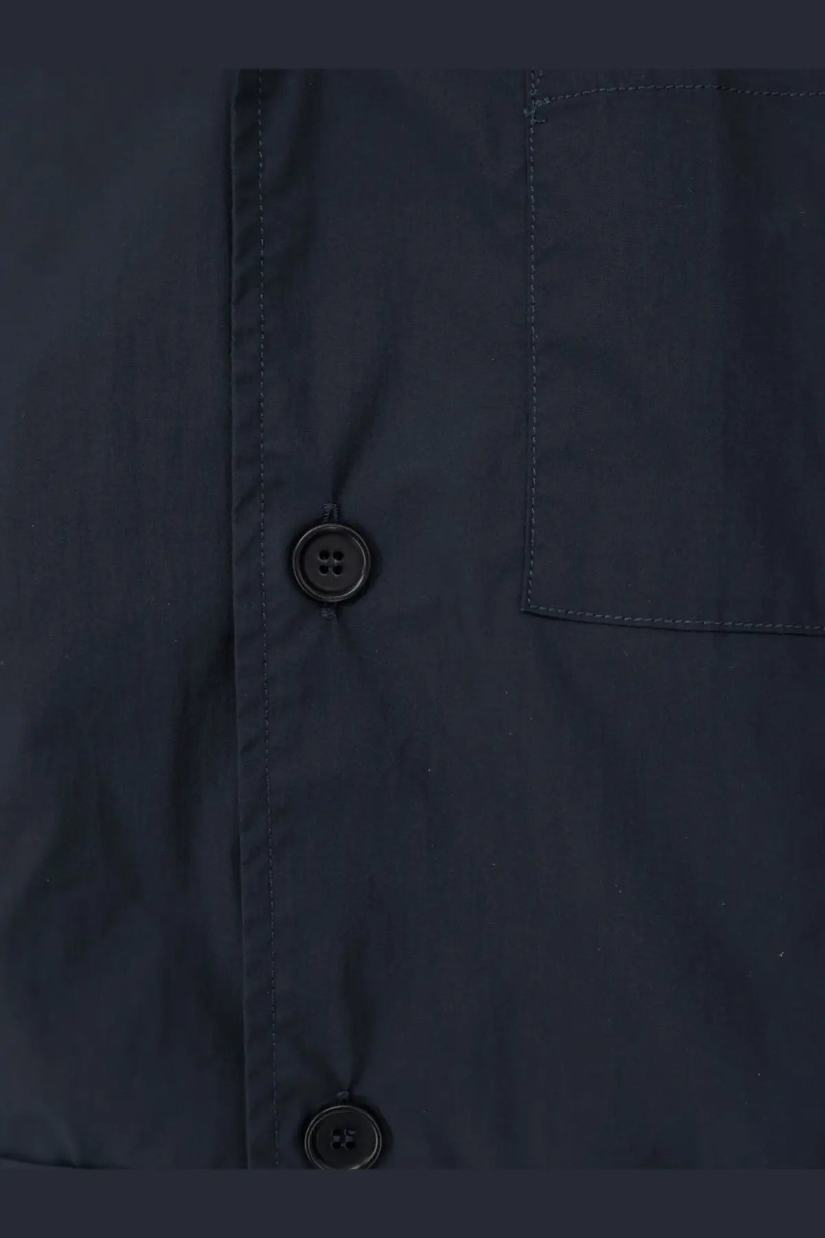 Aspesi men’s ago dark navy cotton blend button-up shirt with black buttons and subtle stitching details