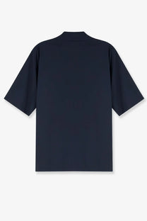 Aspesi men’s ago short-sleeved cotton blend shirt in dark navy with relaxed fit and subtle collar