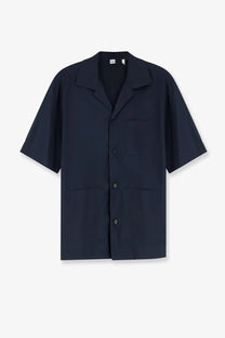 Aspesi men’s ago cotton blend dark navy short-sleeved button-up shirt with collar and two front pockets