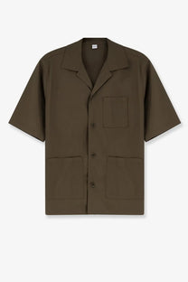 Aspesi men’s olive green short-sleeved military shirt with collar three front pockets cotton blend fabric