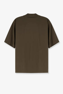 Aspesi men’s ago olive green short-sleeved shirt with relaxed fit and subtle collar in cotton blend military style