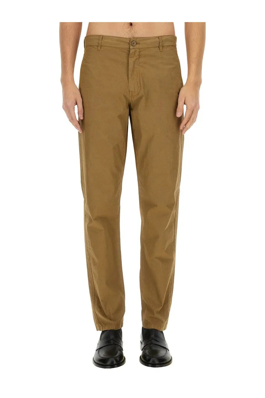 Aspesi men’s chino pants beige with a classic straight-leg cut and button closure in tan chino fabric