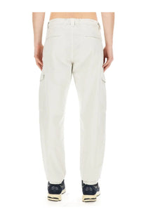 Beige aspesi men’s cotton cargo pants with side pockets and belt loop waistband front view