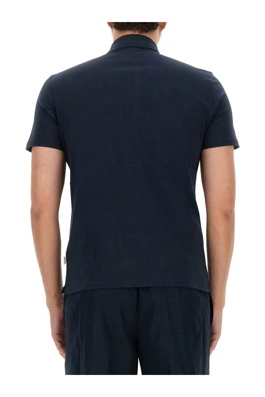 Aspesi men’s cotton polo blue in dark navy with short sleeves classic collar and subtle texture