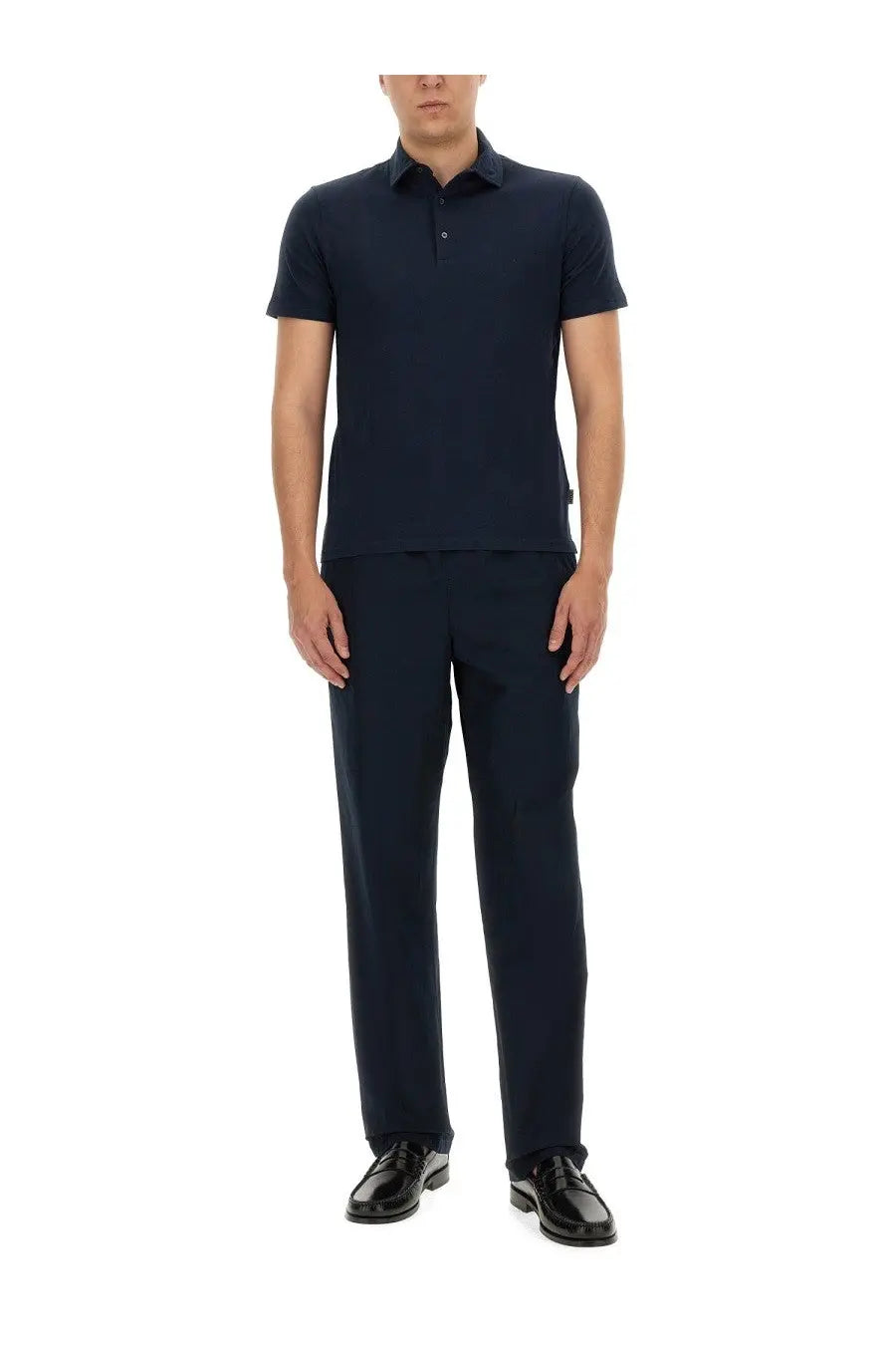 Navy blue aspesi men’s cotton polo shirt with short sleeves classic collar and button placket