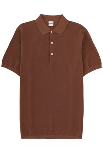Aspesi men’s cotton polo brown with textured knit fabric and matching buttons in brown color