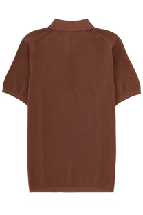 Aspesi men’s cotton polo brown with a brown textured knit fabric, classic collar, and short sleeves