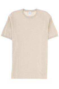 Aspesi men’s beige cotton short-sleeved crew neck t-shirt with ribbed cuffs and neckline front view