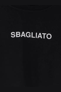 Black aspesi men’s cotton t-shirt featuring bold white sbagliato lettering across the chest
