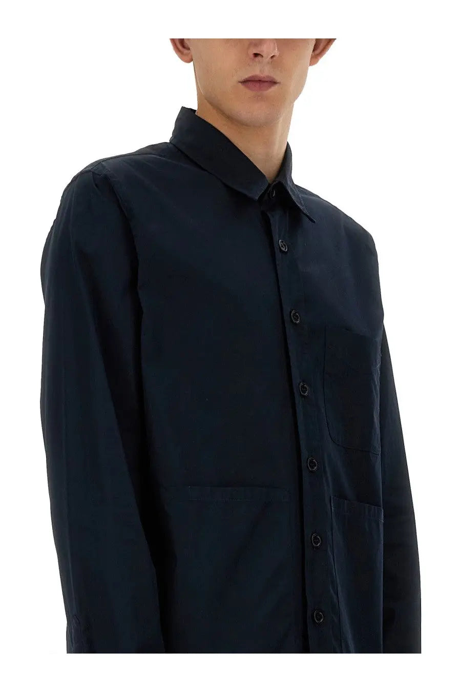 Aspesi men’s cotton shirt in blue with long sleeves button-up front classic collar and front pockets