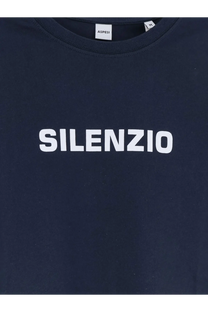 Aspesi men’s dark navy cotton t-shirt with bold white silenzio lettering across the chest