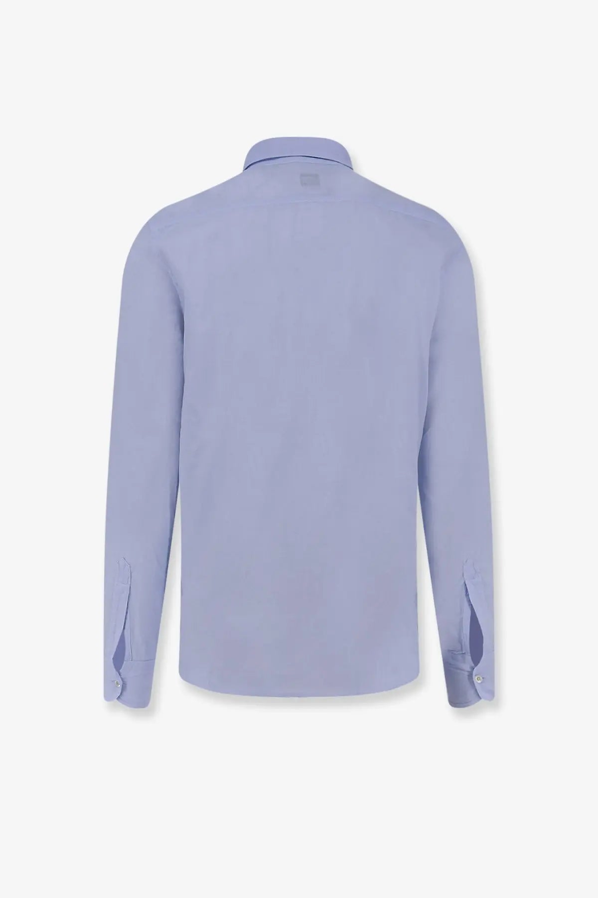 Aspesi men’s cotton dress shirt in light blue with subtle texture and neatly finished long sleeves and cuffs