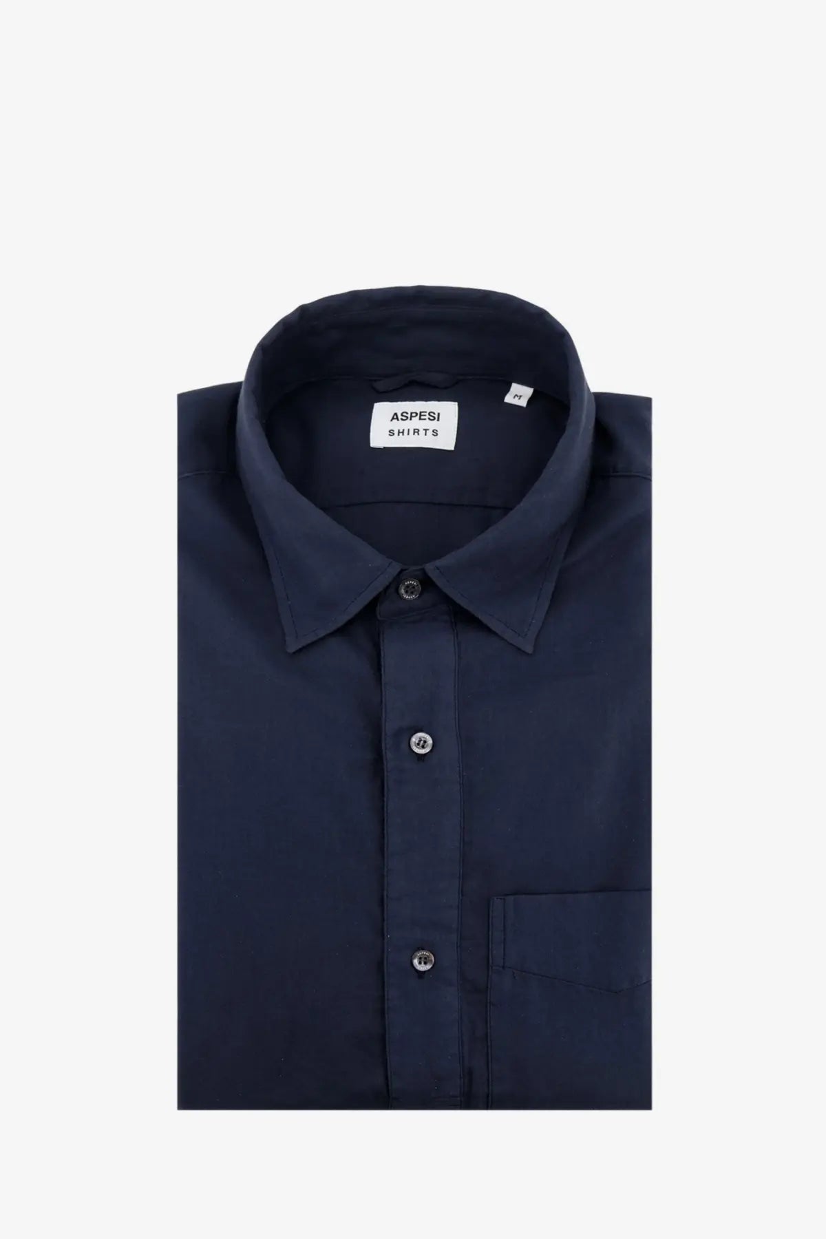 Navy blue aspesi men’s cotton dress shirt with classic collar and button-down front for formal wear