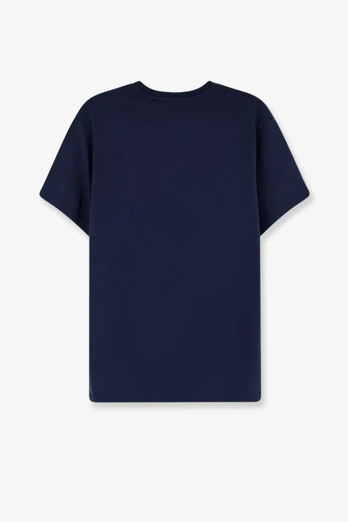 Navy blue aspesi men’s short-sleeved cotton shirt showing the back side of the product