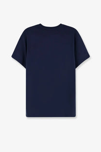 Navy blue aspesi men’s short-sleeved cotton shirt showing the back side of the product