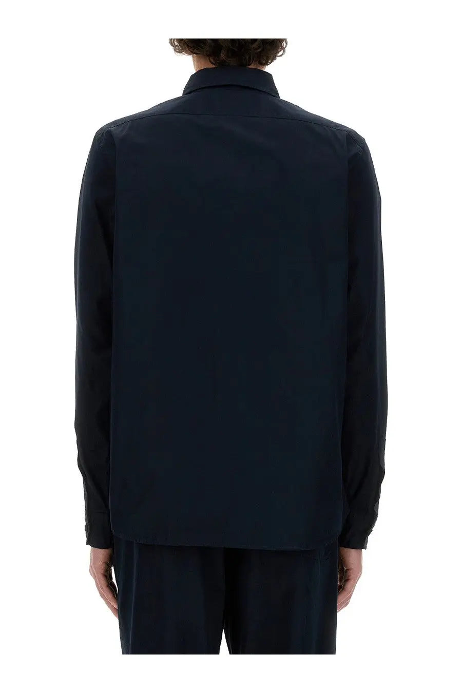 Aspesi men’s cotton shirt in dark navy blue with long sleeves classic collar and button-up front