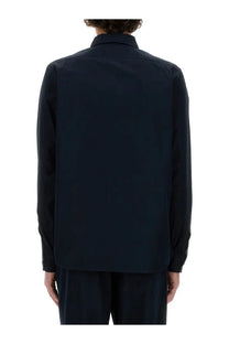 Aspesi men’s cotton shirt in dark navy blue with long sleeves classic collar and button-up front