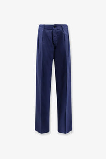 Aspesi men’s navy blue cotton wide-leg trousers with tailored fit and subtle pleats at the waistband
