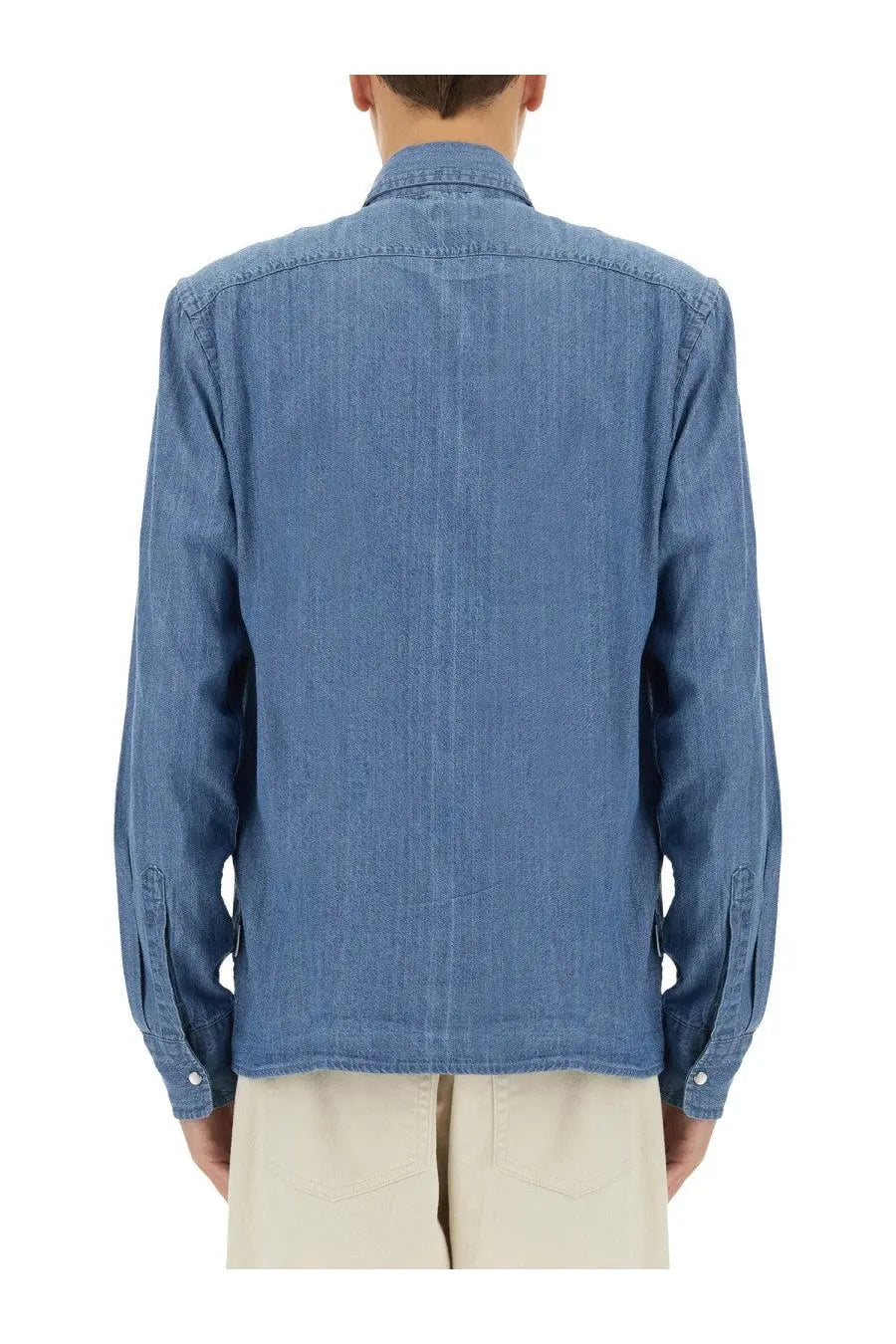 Aspesi men’s denim west shirt blue with classic collar and buttoned cuffs in blue denim fabric