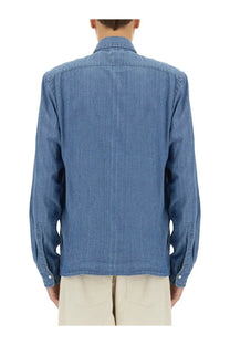 Aspesi men’s denim west shirt blue with classic collar and buttoned cuffs in blue denim fabric