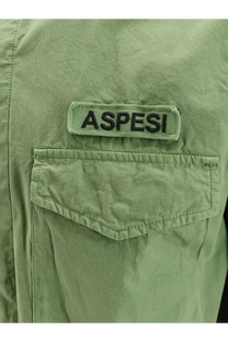 Olive green aspesi men’s field cotton shirt with matching embroidered patch and flap pocket in pistachio color