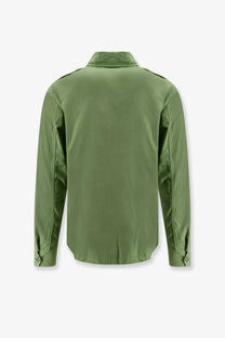 Aspesi men’s pistachio field cotton shirt with olive green military style and reinforced shoulder patches