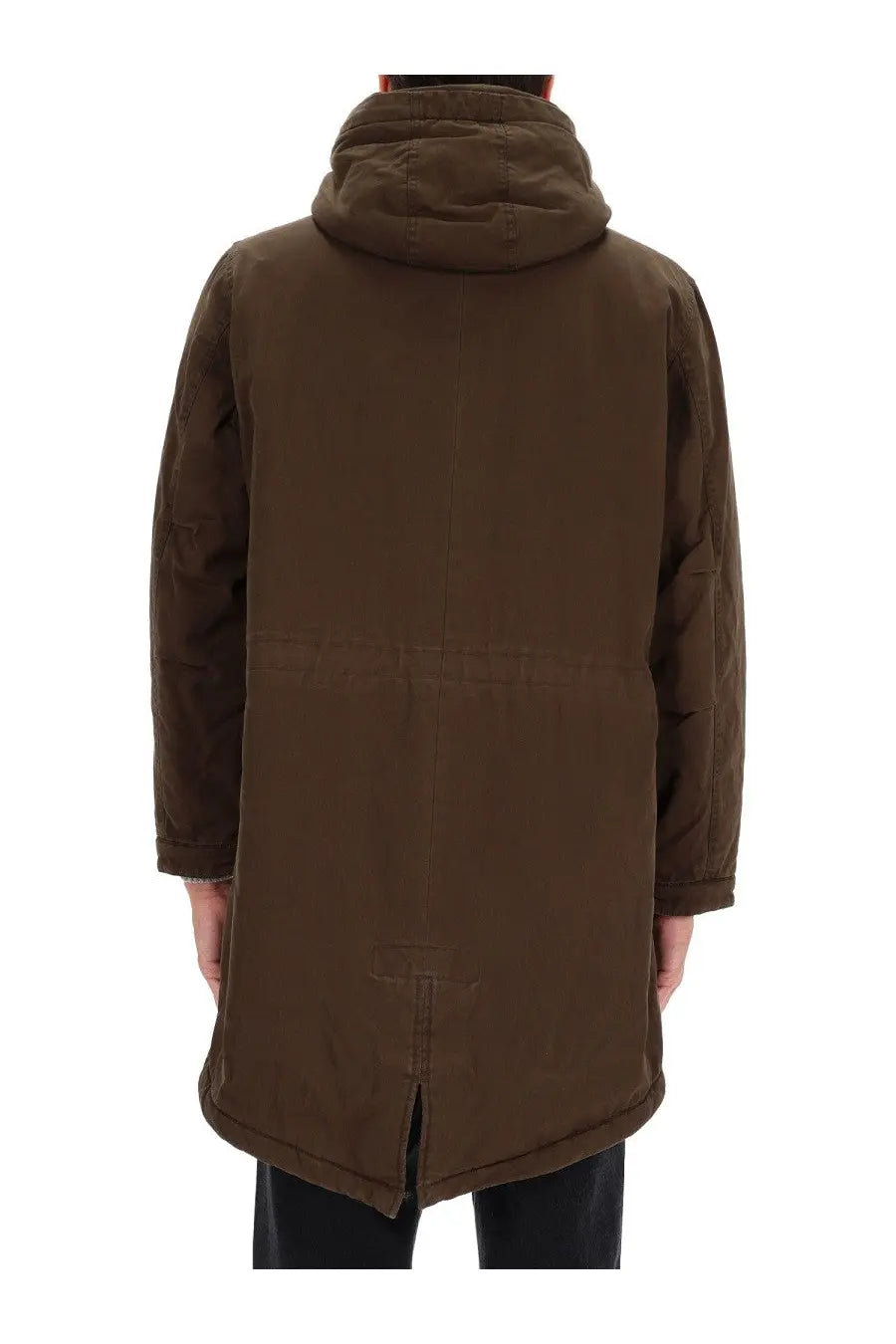 Brown hooded parka with quilted design and ribbed cuffs in aspesi mens hooded parka green product image