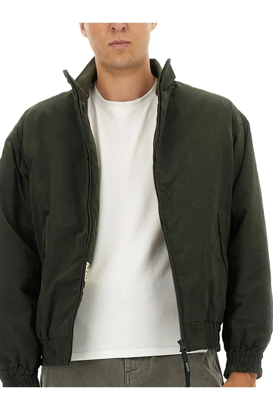 Aspesi men’s jacket Stanton green dark olive bomber jacket with high collar and elastic cuffs