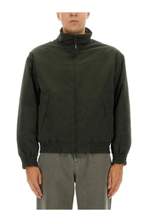 Aspesi men’s dark olive green bomber jacket with high collar front zipper closure and elastic cuffs