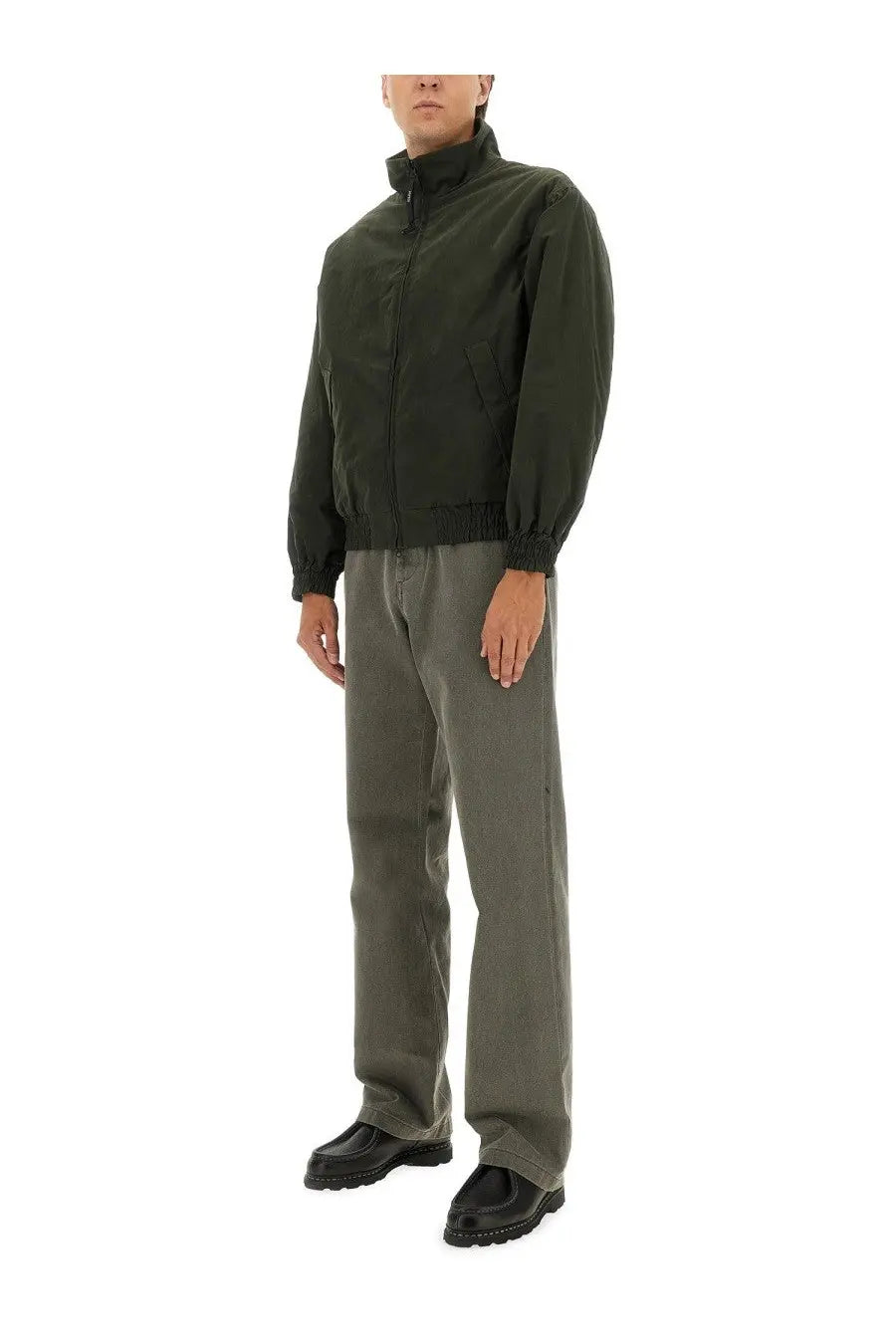 Aspesi men’s dark olive green nylon bomber jacket stanton green with high collar and elastic cuffs