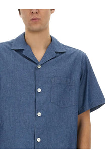 Blue denim short-sleeved ASPESI men’s Jarvis shirt with collar and button-down front in blue color