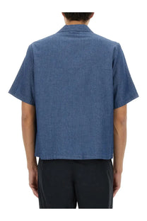 Aspesi men’s jarvis shirt blue short-sleeved collar denim casual summer shirt in blue color