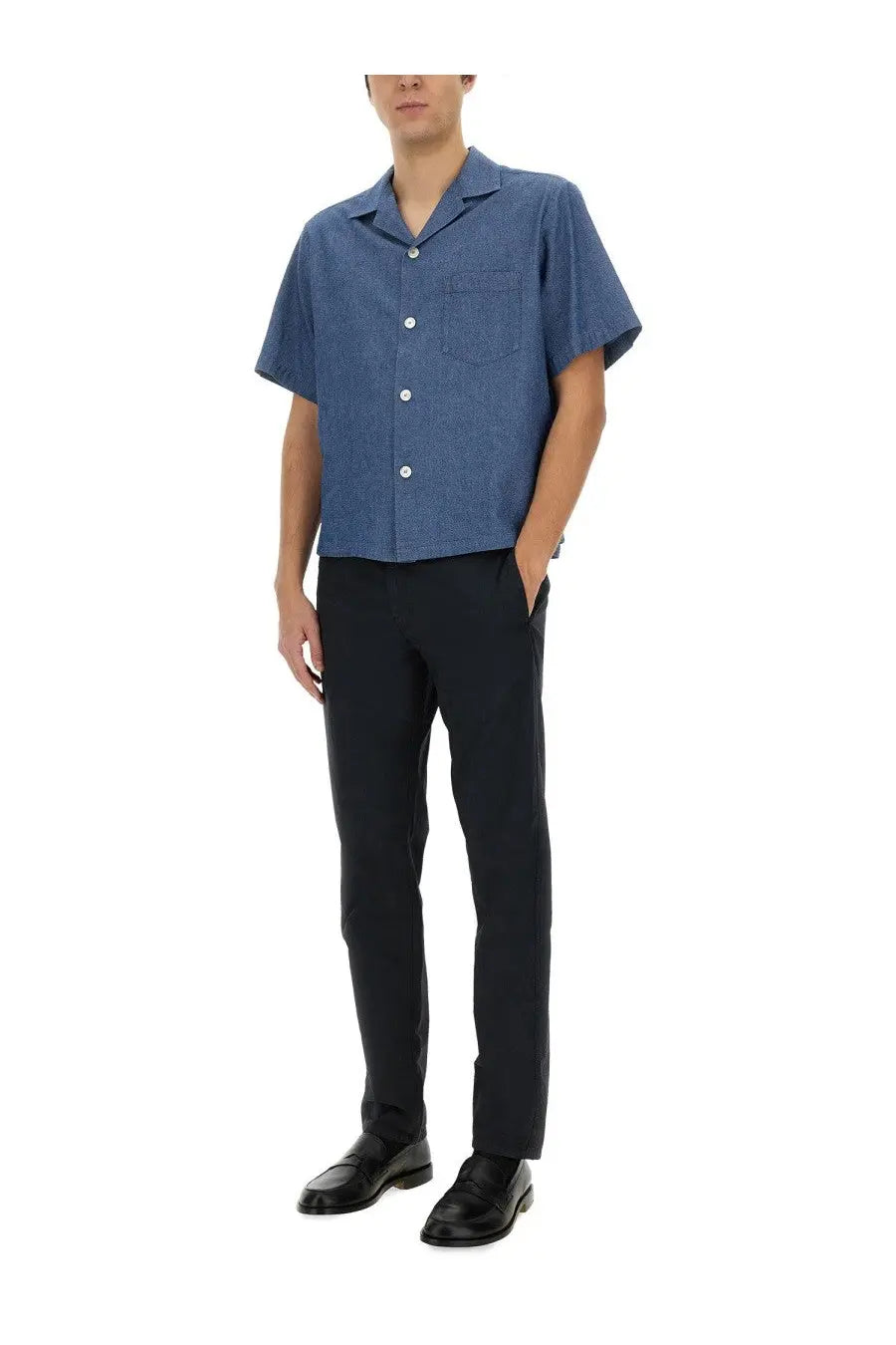 Aspesi men’s Jarvis shirt blue short-sleeved button-up with subtle textured pattern perfect for casual wear