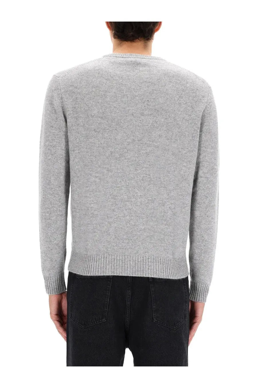 Aspesi men’s knitted sweater grey heather gray long-sleeved crewneck with ribbed cuffs and hem