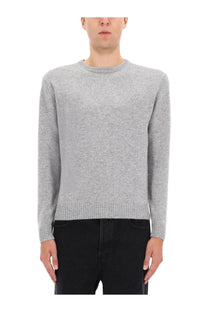 Aspesi men’s knitted sweater in soft heather gray with ribbed cuffs and hem for casual comfort