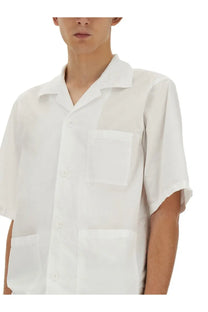 Aspesi men’s needle shirt white short-sleeved button-up with collar and two front pockets in cotton fabric