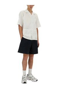 Aspesi men’s white short-sleeved needle shirt with button-up front and two chest pockets in lightweight cotton