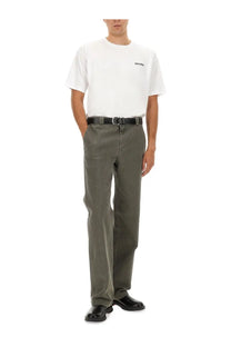 Olive green straight-leg chino pants with black belt and dress shoes from aspesi mens pants adrien grey collection