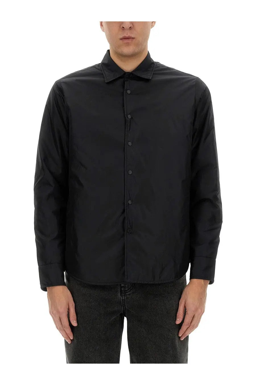 Aspesi men’s reshirt black long-sleeved button-up shirt with classic collar and subtle stitching details