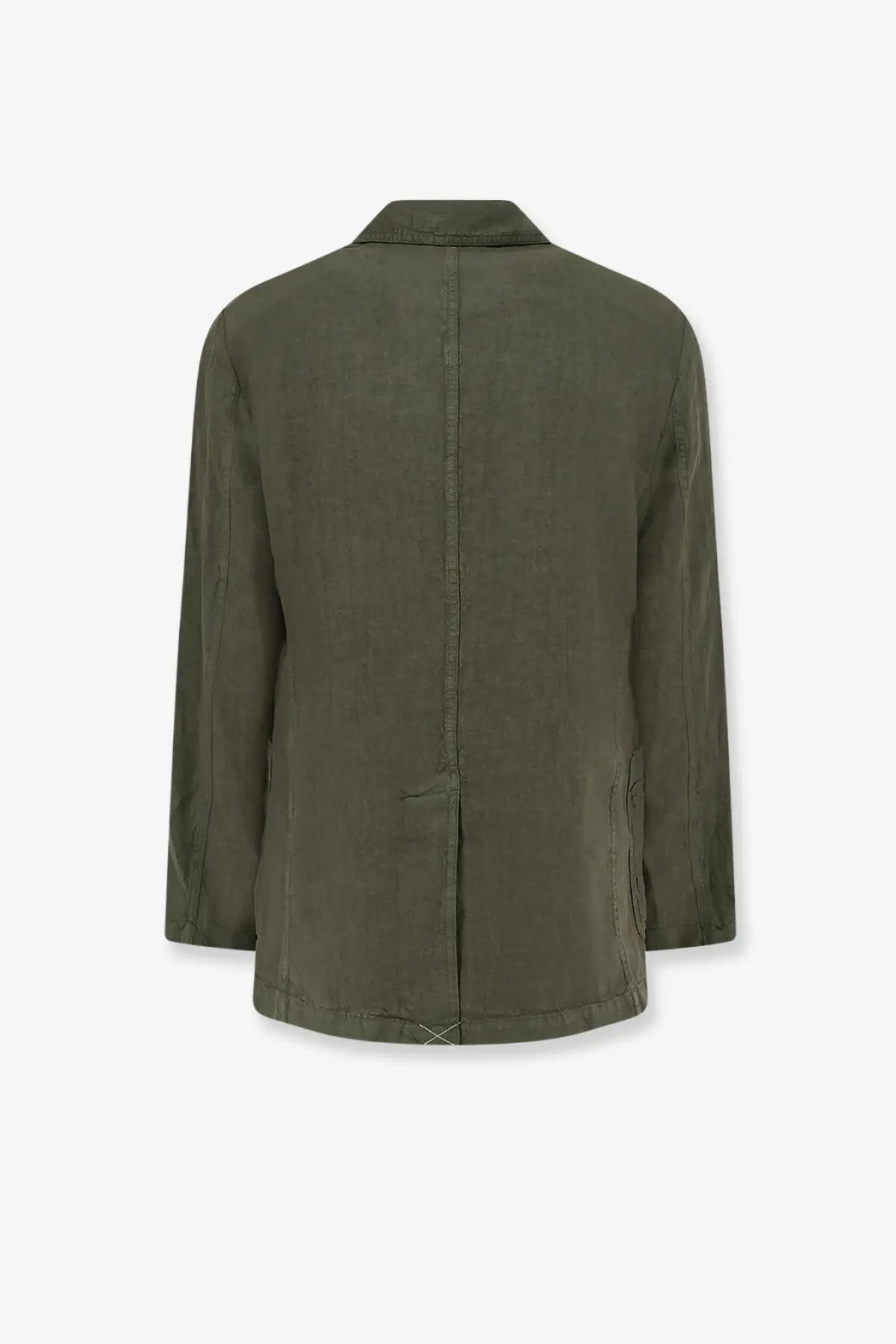 Aspesi men’s samuraki olive green linen blazer with classic collar and subtle stitching details