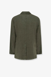 Aspesi men’s samuraki olive green linen blazer with classic collar and subtle stitching details