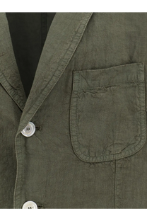 Aspesi men’s samuraki olive green linen blazer with silver buttons and a single chest pocket visible from the front