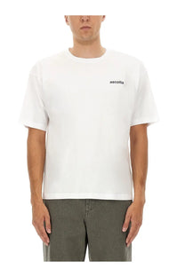 Aspesi men’s white cotton t-shirt with small black ascolta logo on the left chest